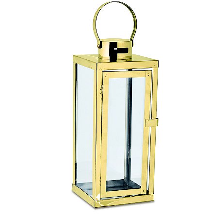 KIT LANTERNA DOURADA EM VIDRO  E ACO INOXIDAVEL - 3 PCS