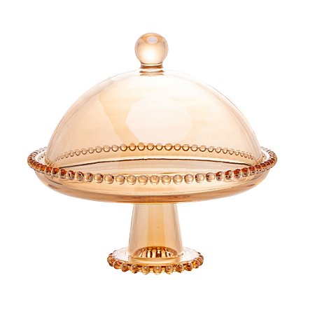 PRATO CRISTAL C/PÉ E TAMPA PEARL ÂMBAR 20x18cm