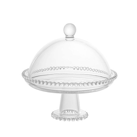 PRATO CRISTAL C/PÉ E TAMPA PEARL 20x18cm