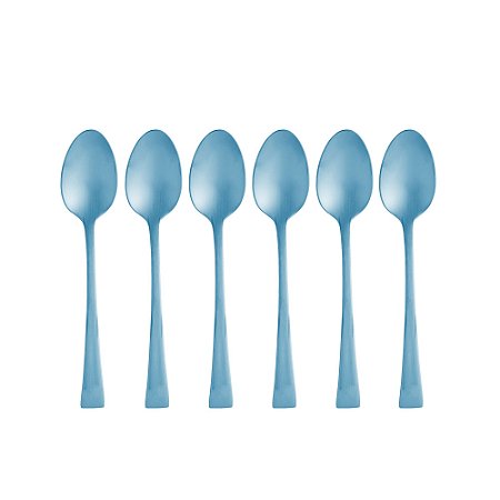 CJ 6 COLHERES AÇO INOX P/CHÁ BERNA AZUL FOSCO