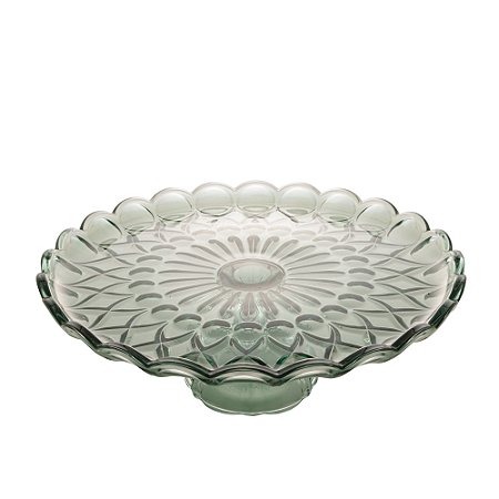PRATO P/BOLO CRISTAL DE CHUMBO C/PÉ ANGEL VERDE 32x11cm
