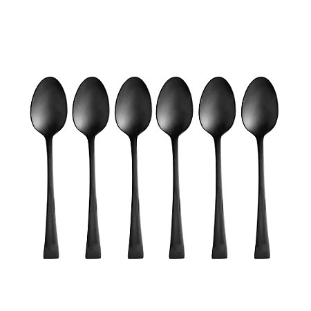 CJ 6 COLHERES AÇO INOX P/CHÁ BERNA PRETO FOSCO