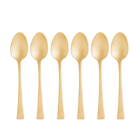 CJ 6 COLHERES AÇO INOX P/CHÁ BERNA DOURADO FOSCO