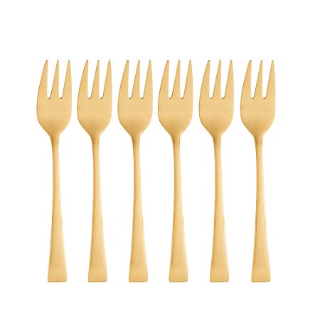 CJ 6 GARFOS AÇO INOX P/BOLO BERNA DOURADO FOSCO