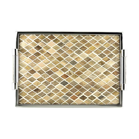 BANDEJA DECORATIVA METAL MANGO NATURAL 44x31x8cm