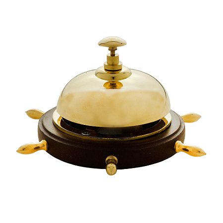 CAMPAINHA DE MESA DECORATIVA METAL/MADEIRA DOURADA 15x9x15cm