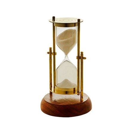 AMPULHETA DECORATIVA METAL/MADEIRA DOURADA 20x10x17cm