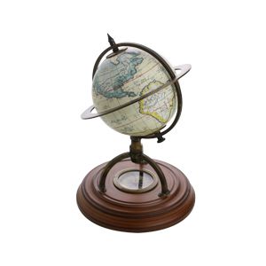 GLOBO DECORATIVO METAL/MADEIRA C/BÚSSOLA DOURADO 23x15cm