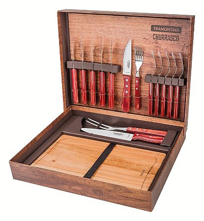 KIT CHURRASCO INOX 15PC POLYWOO VER