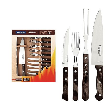 KIT CHURRASCO INOX 14PC POYWOOD CAS