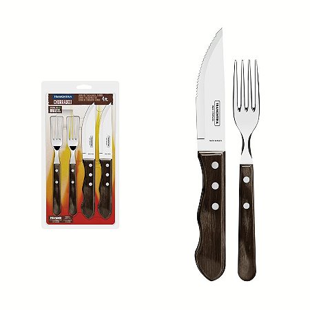 JOGO CHURASCO INOX 4PC POLYWOOD CAS