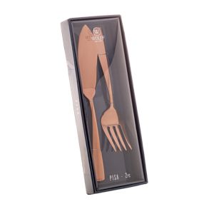CJ 2PC FACA E GARFO AÇO INOX P/SERVIR PEIXE PISA ROSE