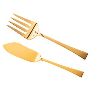 CJ 2PC FACA E GARFO AÇO INOX P/SERVIR PEIXE BERNA DOURADO