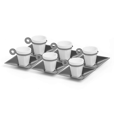 CJ 6 XÍCARAS CAFÉ PORCELANA C/PIRES INOX VENEZA BLACK 70ml
