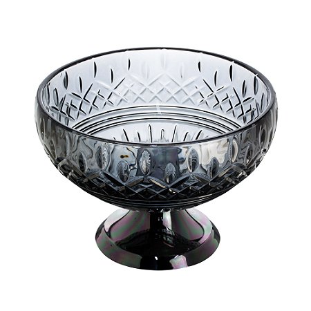 CENTRO DE MESA CRISTAL CINZA C/PÉ AÇO LYS BLACK 25cm