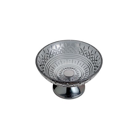 CENTRO DE MESA CRISTAL CINZA C/PÉ AÇO LYS BLACK 30cm