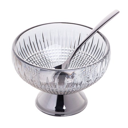CJ 4 BOWLS VIDRO CINZA C/4 COLHERES P/SOBREMESA QUEEN BLACK