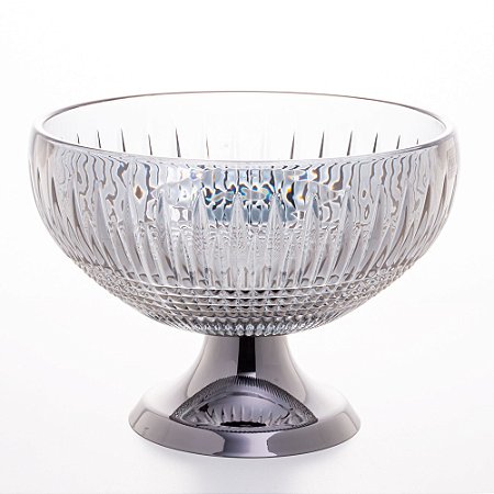 CENTRO DE MESA CRISTAL CINZA C/PÉ AÇO QUEEN BLACK 25cm