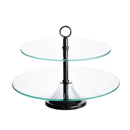 PRATO DUPLO VIDRO P/DOCES C/BASE MÔNACO BLACK 33/40cm