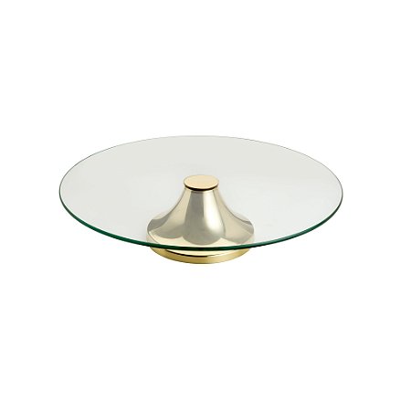 PRATO P/BOLO VIDRO C/PÉ MÔNACO DOURADO 40cm