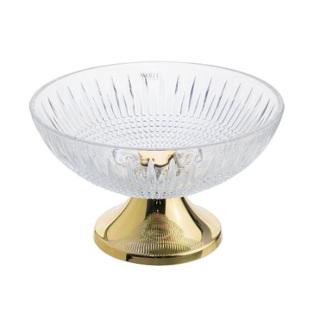 CENTRO DE MESA CRISTAL C/PÉ AÇO QUEEN DOURADO 30cm