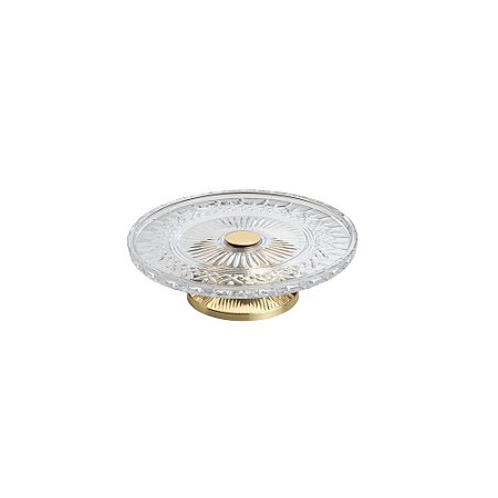PRATO P/BOLO CRISTAL C/PÉ AÇO LYS DOURADO 32cm