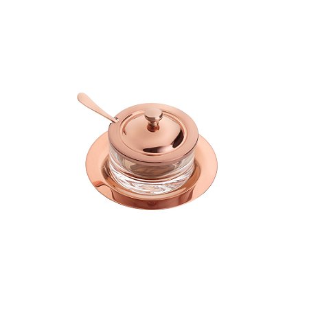 MANTEIGUEIRA AÇO INOX E VIDRO C/ESPÁTULA ITALY ROSE
