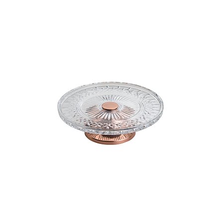 PRATO P/BOLO CRISTAL C/PÉ AÇO LYS ROSE 32cm