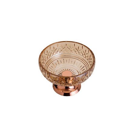 CENTRO DE MESA CRISTAL ÂMBAR C/PÉ AÇO LYS ROSE 25cm