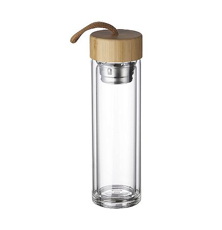 GARRAFA VIDRO BOROSSILICATO PAREDE DUPLA 360ML COM INFUSOR E RESISTENTE ATÉ 320°C