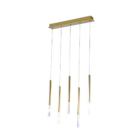 PENDENTE PÉTRA DOURADO E TRANSP (C)60CM (L)12CM (A)44CM  5X3W 3000K 750LM