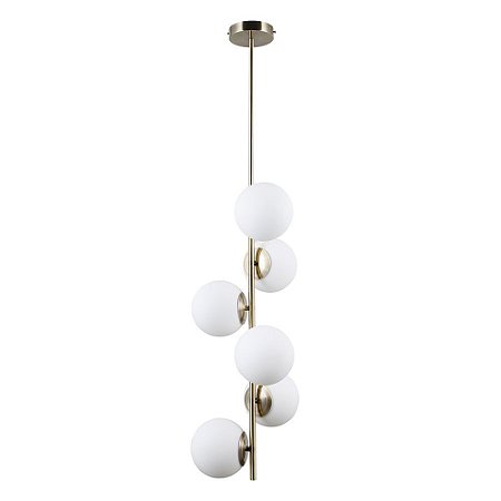 PENDENTE PETIT POA FRENCH GOLD E BRANCO (D)31CM (A)140CM  6XE27 BOLINHA 30W