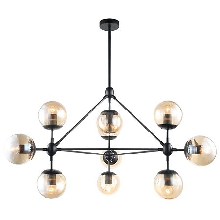 PENDENTE ORBE PRETO E CHAMPAGNE (D)100CM (A)57.5CM  10XE27 BOLINHA 400W