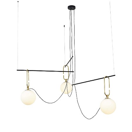 PENDENTE MOB DOURADO PRETO E BRANCO (D)130CM (A)85CM  3XE14 21W