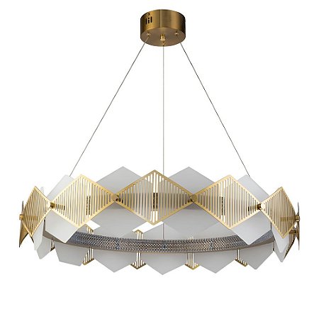PENDENTE LOSANGHE DOURADO E BRANCO (D)80CM (A)17.9CM  4X17W 3000K 3400LM
