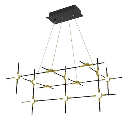 PENDENTE LINK DOURADO PRETO E BRANCO (C)80CM (L)56CM (A)36CM  12X4W 3000K 2400LM