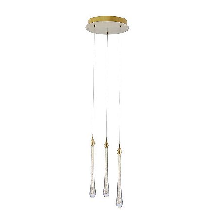 PENDENTE GOCCIA DOURADO E TRANSP (D)30CM (A)41CM  3X3W 3000K 480LM