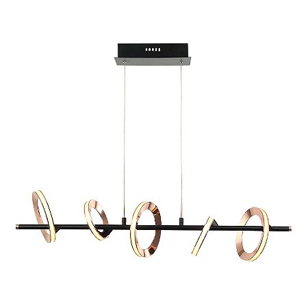 PENDENTE GINGA ROSE GOLD E PRETO (C)19CM (L)85CM (A)24.5CM  2 X 4,3W + 3 X 6,1W 3000K 1345LM