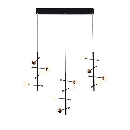 PENDENTE FUXICO DOURADO E PRETO E BRANCO (C)100CM (L)32CM (A)45CM  12X3W 3000K 1800LM