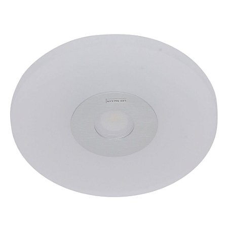 PLAFON  METAL E VIDRO D 26CM X 5,5CM  1 X LED 6,6W 127V / 220V ESCOVADO E BRANCO