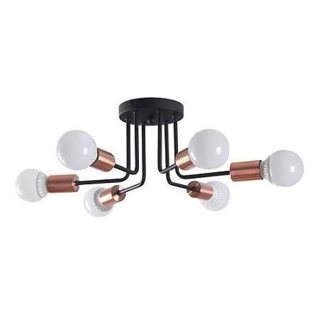 PLAFON NYURON D 48CM X 19CM  6 X E27 40W COBRE E PRETO