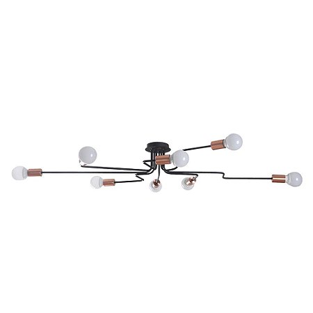 PLAFON NYURON 136CM X 61CM X 17CM  8 X E27 40W COBRE E PRETO