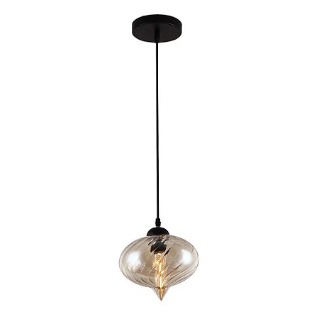 PENDENTE HANOI D 20CM X 20,5CM  1XG9 127V / 220V PRETO E AMBAR