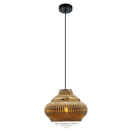 PENDENTE FUZY D 27,5CM X 25CM  1XE27 127V / 220V DOURADO E TRANSP