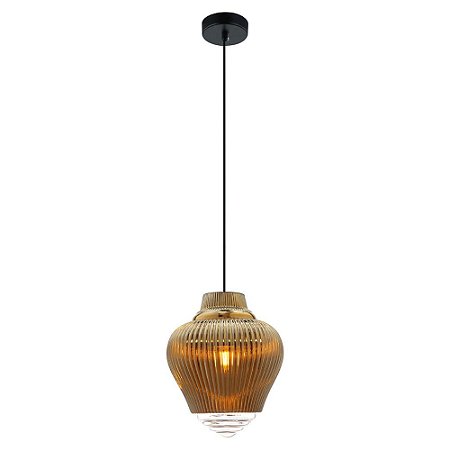PENDENTE FUZY D 23CM X 28CM  1XE27 127V / 220V DOURADO E TRANSP