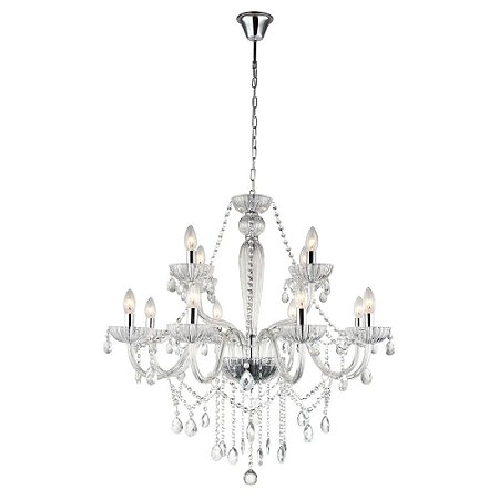 LUSTRE ANJOU CROMADO E TRANSP (D)82CM (A)79CM  12XE14 480W