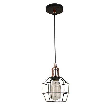 PENDENTE CAGE D 15CM X 20CM  1XE27 127V / 220V COBRE E PRETO