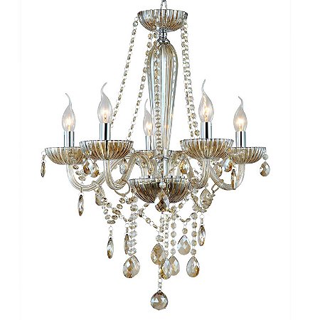 LUSTRE ANJOU CROMADO E CHAMPAGNE (D)58CM (A)63CM  5XE14 200W