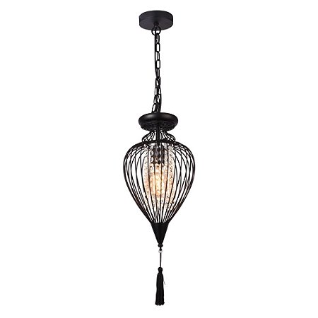 PENDENTE INDIAN D 23CM X 43CM  1XE27 127V / 220V PRETO E TRANSP