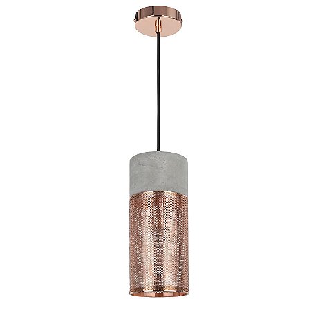 PENDENTE TELINHA D 12CM X 28CM  1XE27 127V / 220V CINZA E COBRE